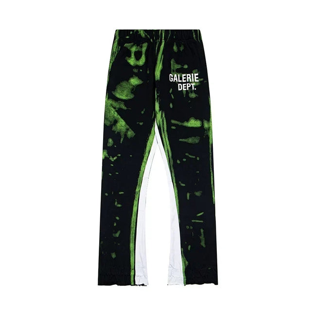 Gallery Dept. "GALERIE DEPT." Lime Green Tie-Dye Wash Contrast Panel Sweatpants - Black Hover Image
