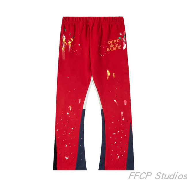 Gallery Dept. "DEPT. de la GALERIE" Paint Splatter Contrast Panel Sweatpants - Red Hover Image