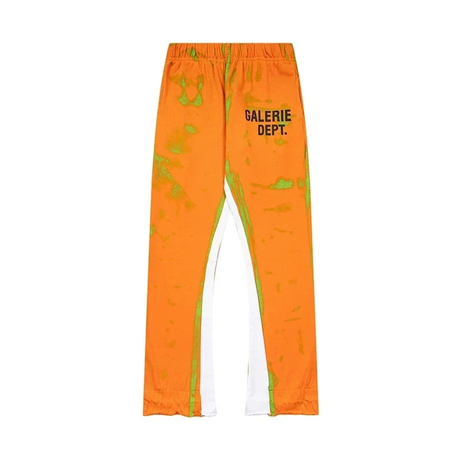 Gallery Dept. "GALERIE DEPT." Lime Green Tie-Dye Wash Contrast Panel Sweatpants - Orange Hover Image