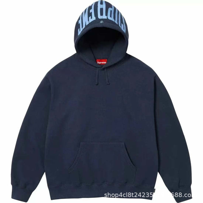Supreme Hooded Sweatshirt with Hood Logo - Navy Hover Image