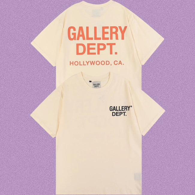 Gallery Dept. Hollywood Logo Short Sleeve T-Shirt - Cream/Orange Hover Image