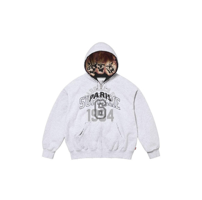 Supreme Paris 1994 Skull Hood Inner Print Full Zip Hoodie - Heather Grey Hover Image