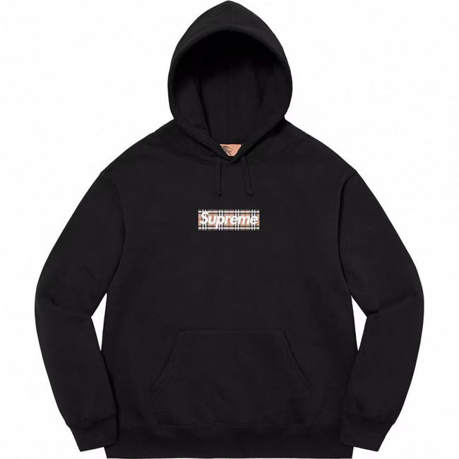 Supreme Box Logo Hooded Sweatshirt - Black / Plaid Hover Image