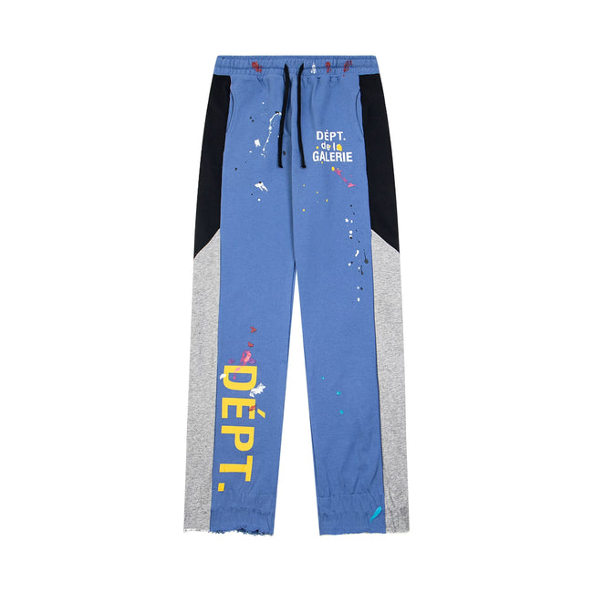 Gallery Dept. "DEPT. de la GALERIE" Vertical Logo Paint Splatter Contrast Panel Sweatpants - Blue Hover Image