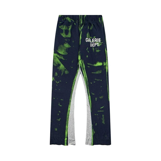 Gallery Dept. "GALERIE DEPT." Lime Green Tie-Dye Wash Contrast Panel Sweatpants - Navy Hover Image