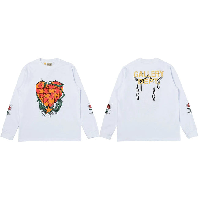 Gallery Dept. Puzzle Heart & Rose Graphic Long Sleeve T-Shirt - White Hover Image