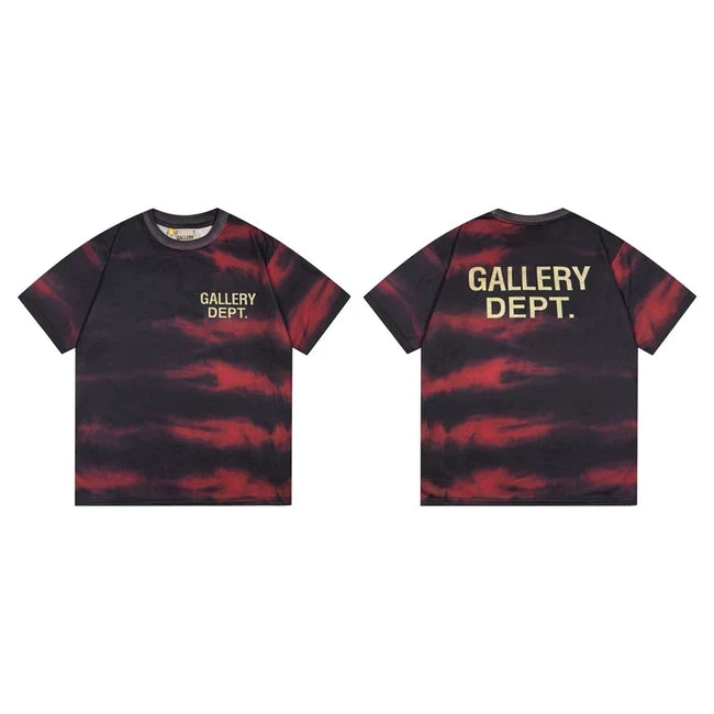 Gallery Dept. Stripe Tie-Dye Gold Logo Short Sleeve T-Shirt - Black/Red Hover Image
