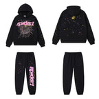 SP5DER Web Graphic Pullover Hoodie and Sweatpants Matching Set - Black / Pink