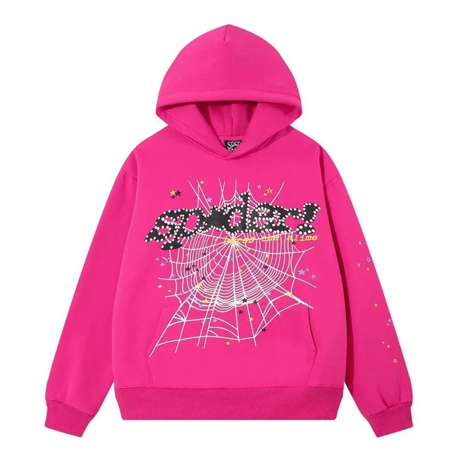 SP5DER Web Graphic Pullover Hoodie and Sweatpants Matching Set - Pink Main Image