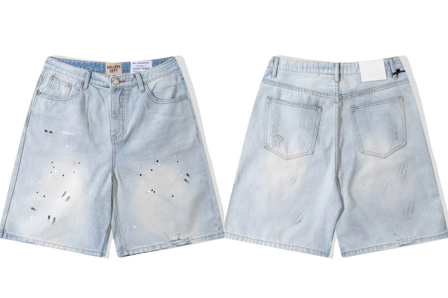 Gallery Dept. Paint Splatter Denim Shorts - Light Blue Hover Image