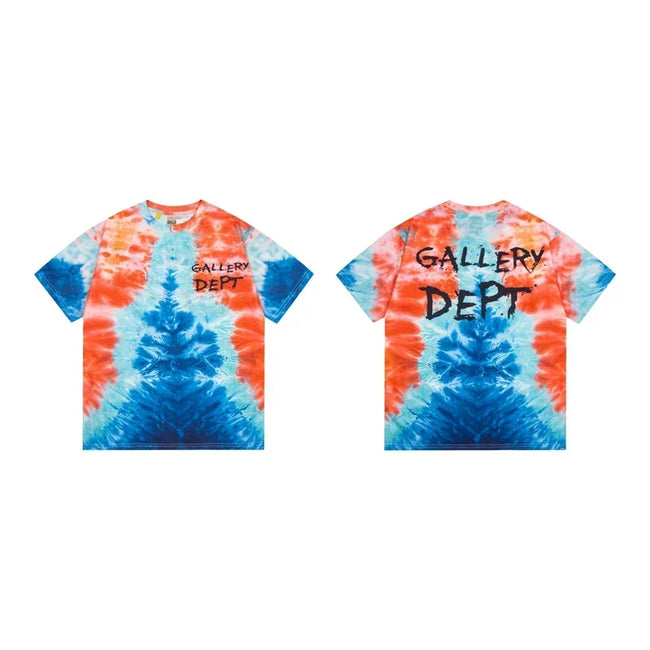 Gallery Dept. Split Tie-Dye Hand-Lettered Logo Short Sleeve T-Shirt - Red/Blue Hover Image