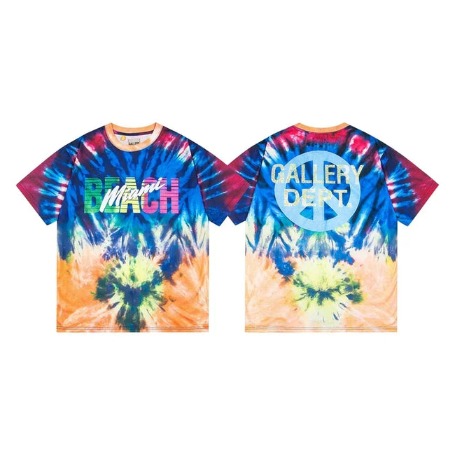 Gallery Dept. Tie-Dye Miami Peace Sign Short Sleeve T-Shirt - Blue/Orange Hover Image