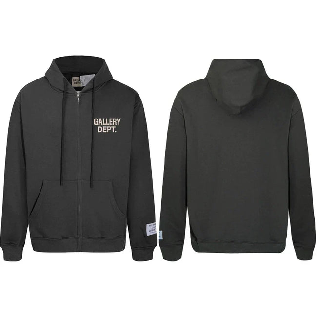 Gallery Dept Dark Olive Green Beige Logo Full Zip Up Hoodie Hover Image