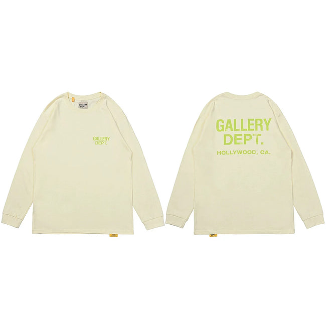 Gallery Dept. Hollywood Logo Long Sleeve T-Shirt - Cream/Neon Yellow Hover Image