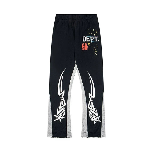 Gallery Dept. "DEPT." Tribal Star Graphic Contrast Panel Sweatpants - Black & Grey Hover Image