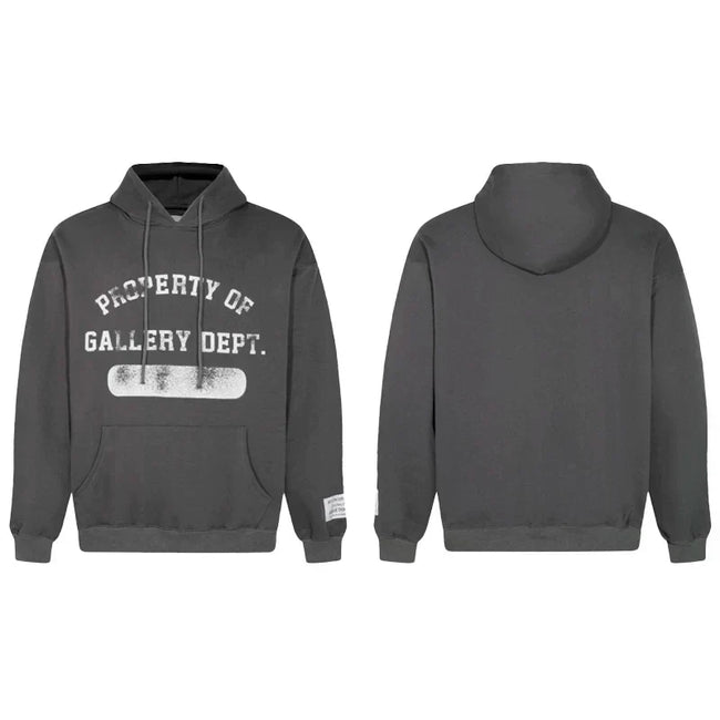 Gallery Dept. Charcoal Hoodie – “PROPERTY OF” Distressed Print Hover Image