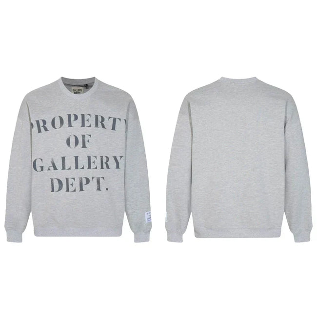 Gallery Dept. Heather Grey Crewneck – “Property Of” Stacked Print Hover Image