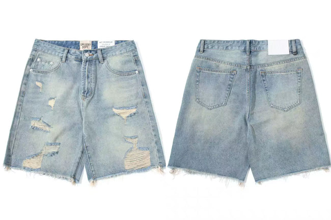 Gallery Dept. Distressed Raw-Edge Denim Shorts - Light Blue Hover Image