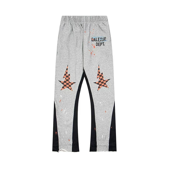 Gallery Dept. "GALERIE DEPT." Checkered Star Graphic Paint Splatter Contrast Panel Sweatpants - Heather Grey Hover Image