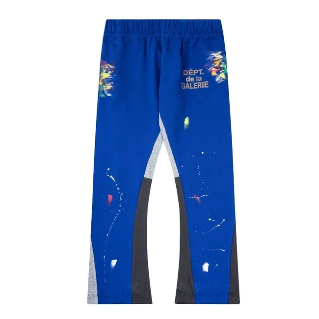 Gallery Dept. "DEPT. de la GALERIE" Paint Splatter Contrast Panel Sweatpants - Royal Blue Hover Image