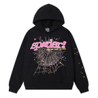 SP5DER Web Graphic Pullover Hoodie and Sweatpants Matching Set - Black / Pink