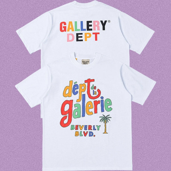 Gallery Dept. Beverly Blvd Multi-Color Hand-Lettered Short Sleeve T-Shirt - White Hover Image