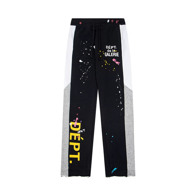 Gallery Dept. "DEPT. de la GALERIE" Vertical Logo Paint Splatter Contrast Panel Sweatpants - Black Hover Image