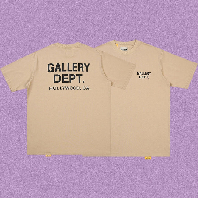 Gallery Dept. Hollywood Logo Short Sleeve T-Shirt - Khaki/Black Hover Image