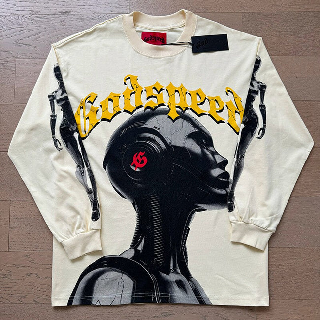 GodSpeed Gothic Graphic Cream Long Sleeve T-Shirt Hover Image