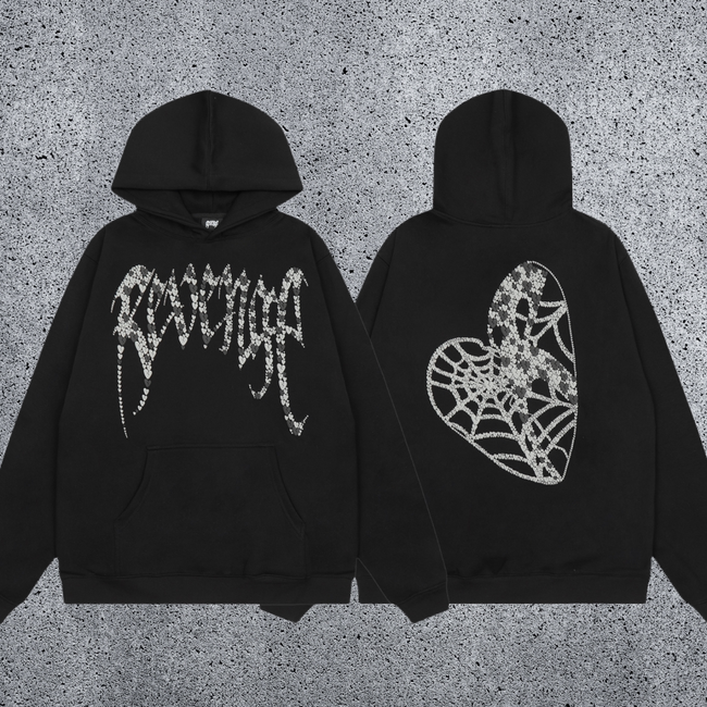 REVENGE Rhinestone Heart Graphic Hoodie Hover Image