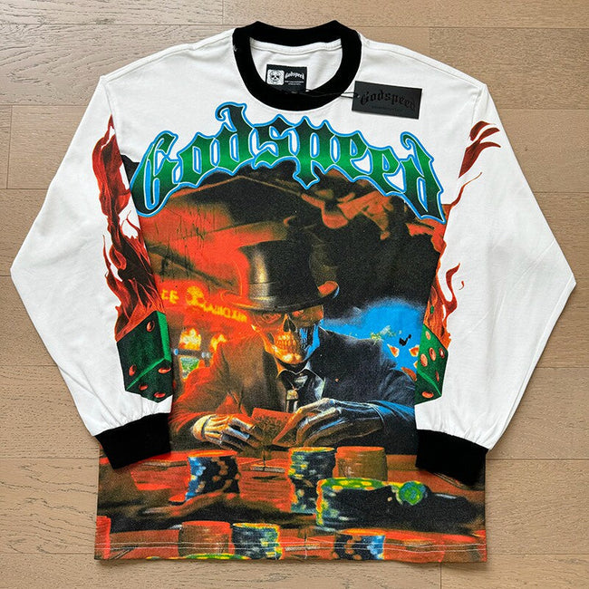 GodSpeed Skull Card Table Graphic Long Sleeve T-Shirt Hover Image