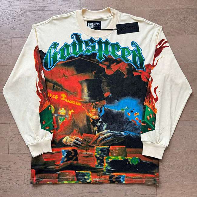 GodSpeed Skull Card Graphic Long Sleeve T-Shirt Hover Image