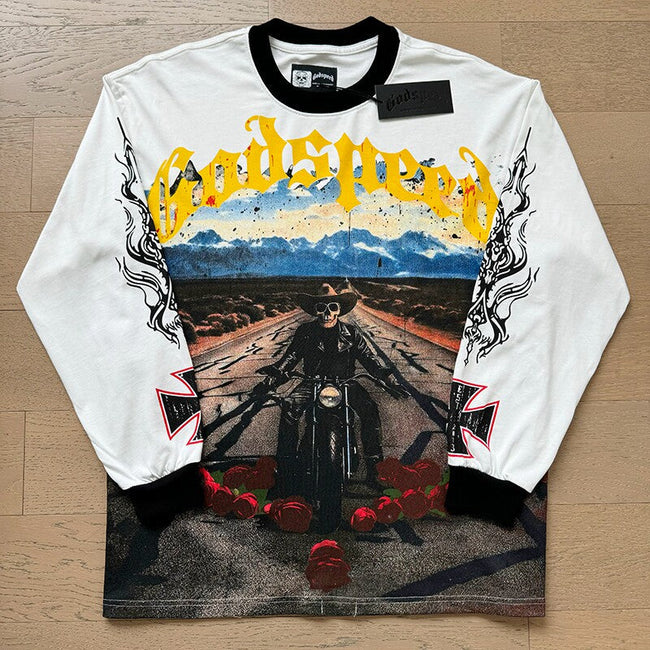 GodSpeed Motorcycle Rider Graphic Long Sleeve T-Shirt Hover Image