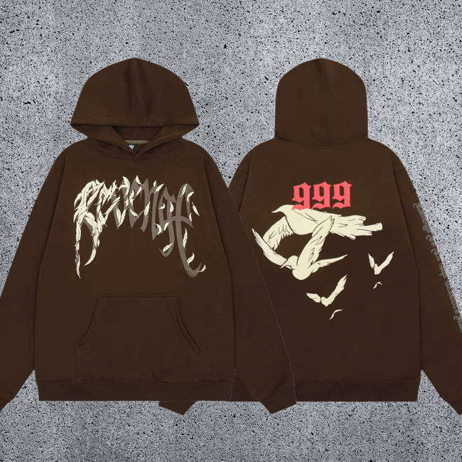 REVENGE 999 Wings Graphic Hoodie – Brown Hover Image