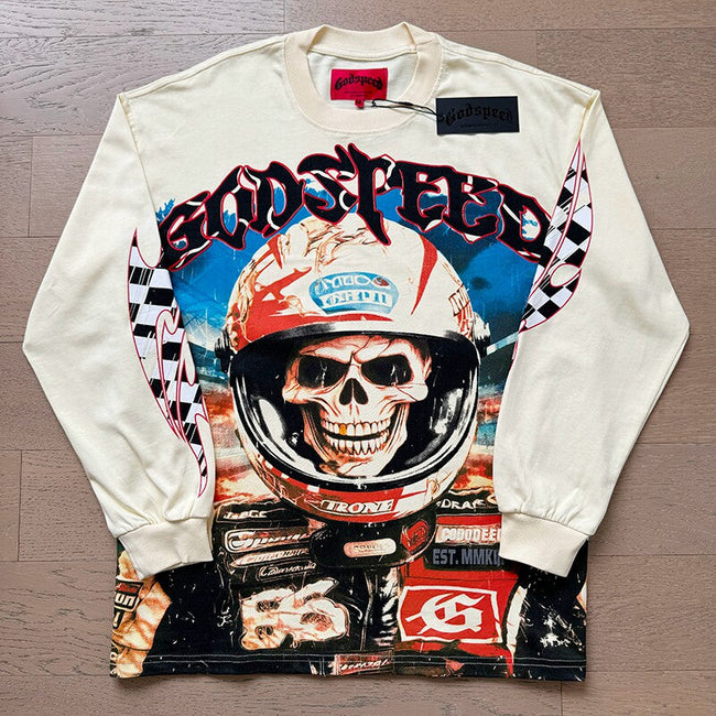GodSpeed Skull Racer Graphic Long Sleeve T-Shirt Hover Image