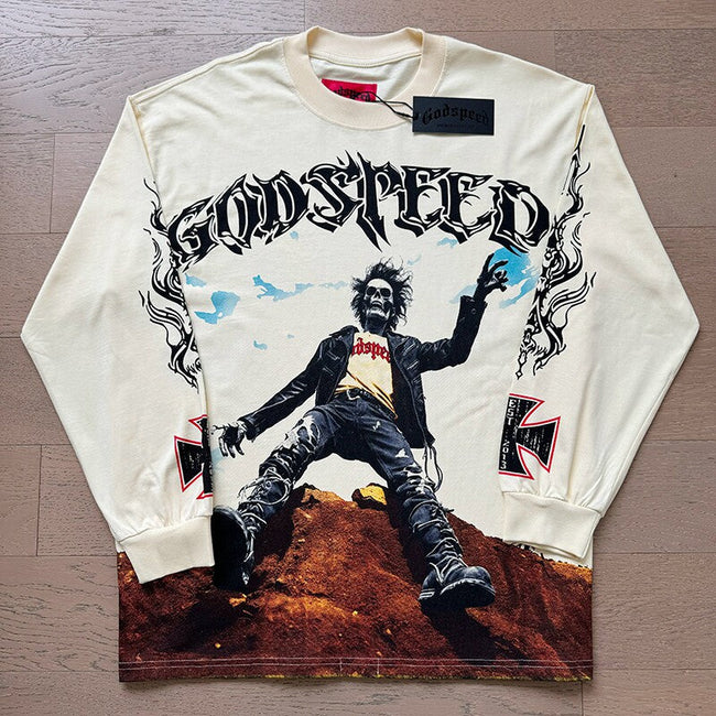 GodSpeed Skull Rock Graphic Long Sleeve T-Shirt Hover Image