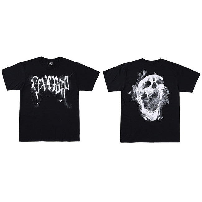 REVENGE Distressed Skull Graphic T-Shirt Hover Image