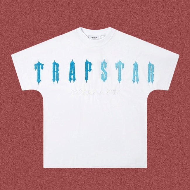 TRAPSTAR Gothic Blue Logo White T-Shirt Hover Image