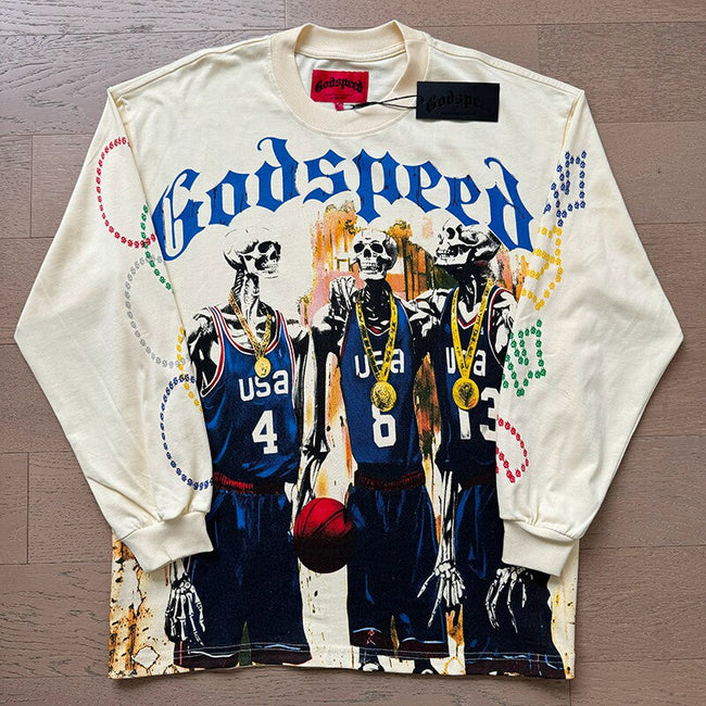 GodSpeed Basketball Skeleton Graphic Long Sleeve T-Shirt Hover Image