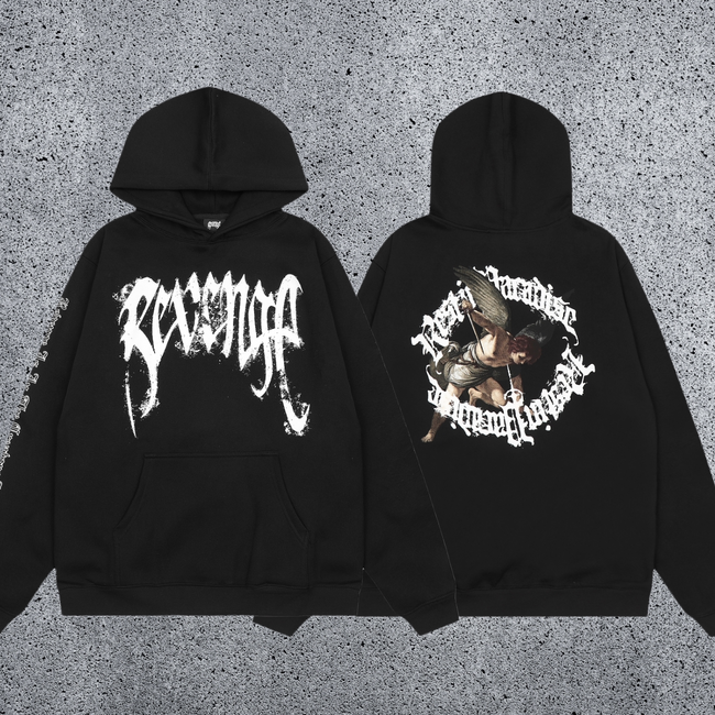 REVENGE Angel Graphic Fleece Hoodie – Black Hover Image