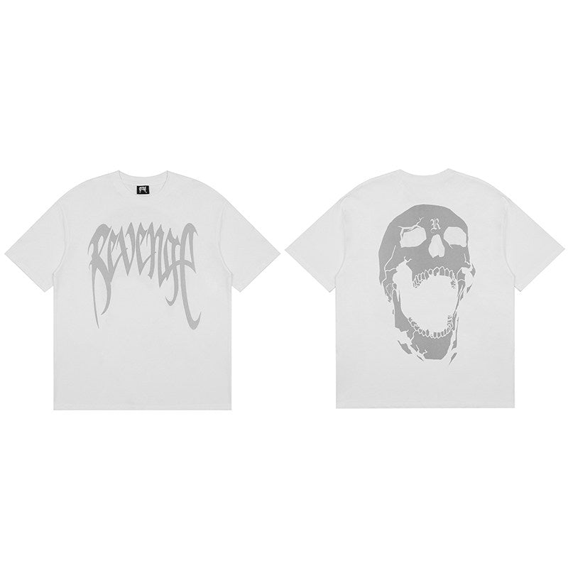 REVENGE White Cracked Skull T-Shirt