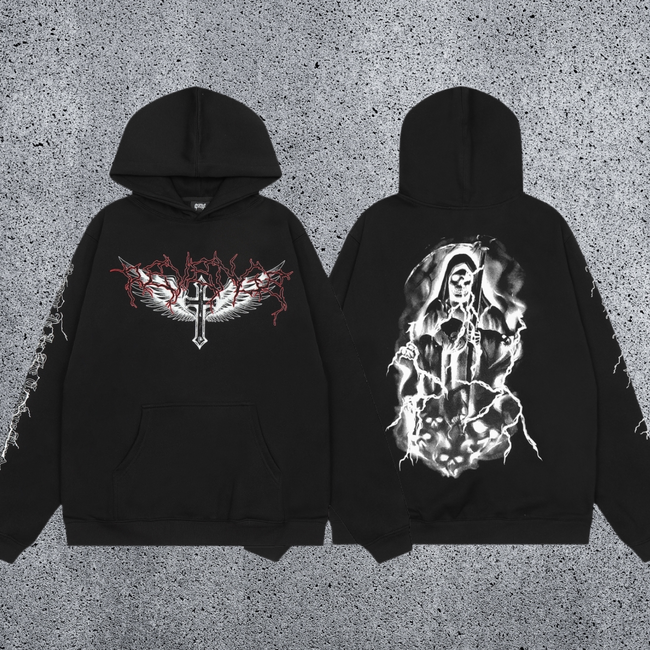 REVENGE Reaper Cross Graphic Fleece Hoodie Hover Image