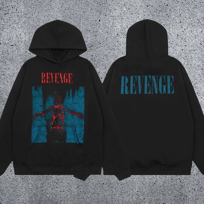 REVENGE Graphic Logo Fleece Hoodie – Black Hover Image