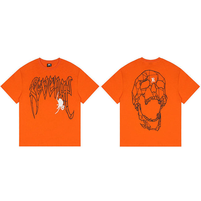 REVENGE Skull Spider Graphic T-Shirt – Orange Hover Image