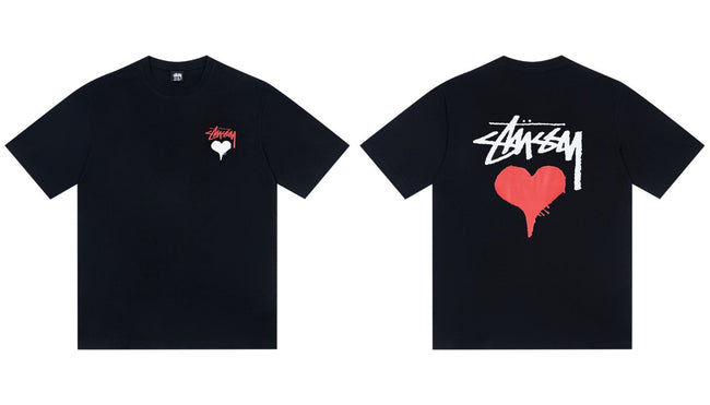 STUSSY Heart Logo Black T-Shirt Hover Image
