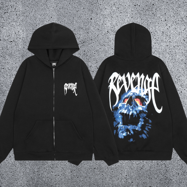 REVENGE Skull Graphic Zip Hoodie Hover Image