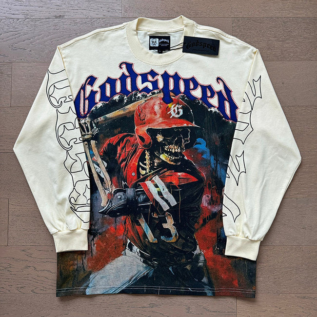 GodSpeed Cream Baseball Skull Graphic Long Sleeve Hover Image