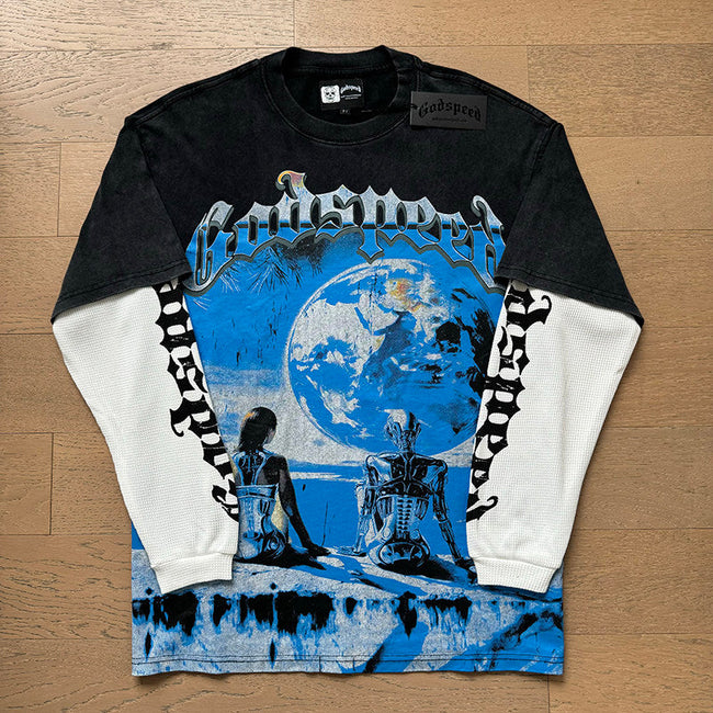 GodSpeed Black Earth Graphic Layered Long Sleeve T-Shirt Hover Image