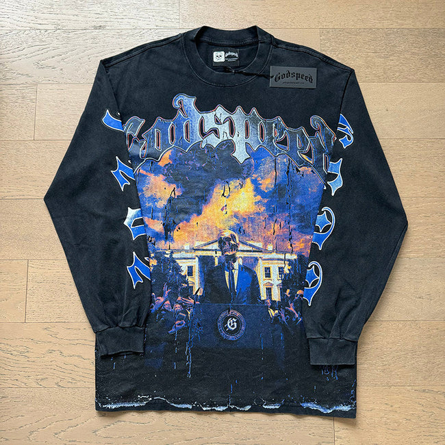 GodSpeed White House Graphic Vintage Long Sleeve T-Shirt Hover Image