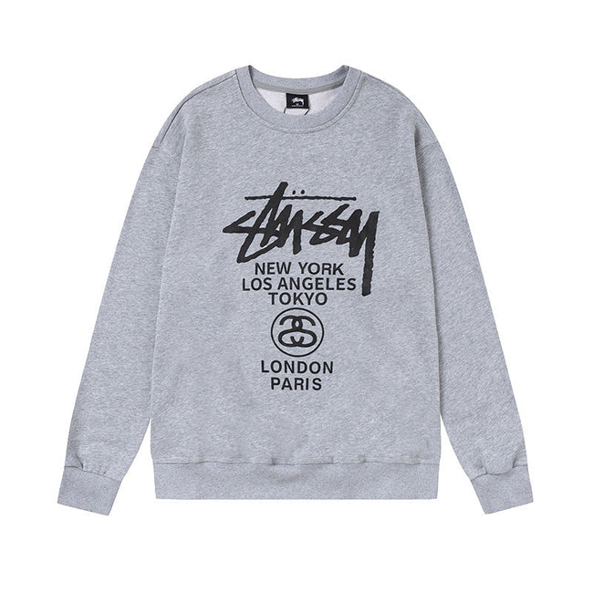STUSSY World Tour Grey Crewneck Sweatshirt Hover Image